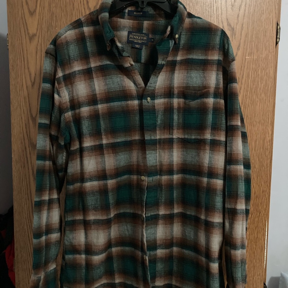 Men’s Pendleton Teal and Brown Plaid Shirt 100% Cotton